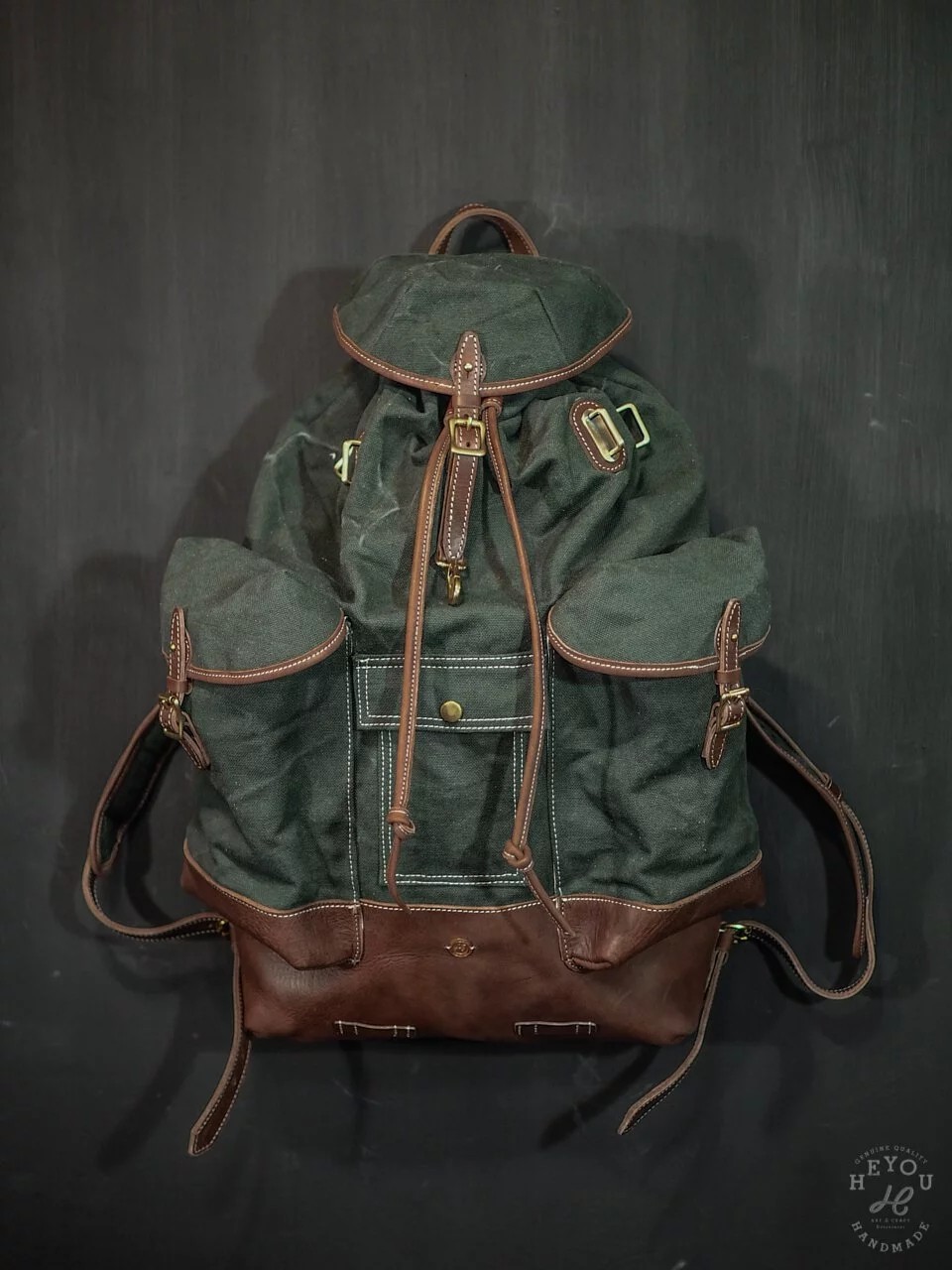 HEYOU户外复古帆布胡椒盐双肩包