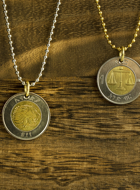 复古手工制雄狮双色钱币吊坠项链男女 小众高级真硬币T恤配件饰品