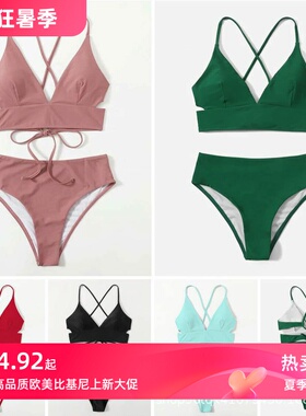 2025泳衣女 新款亚马逊泳装 性感高腰分体bikin比基尼 欧美泳装