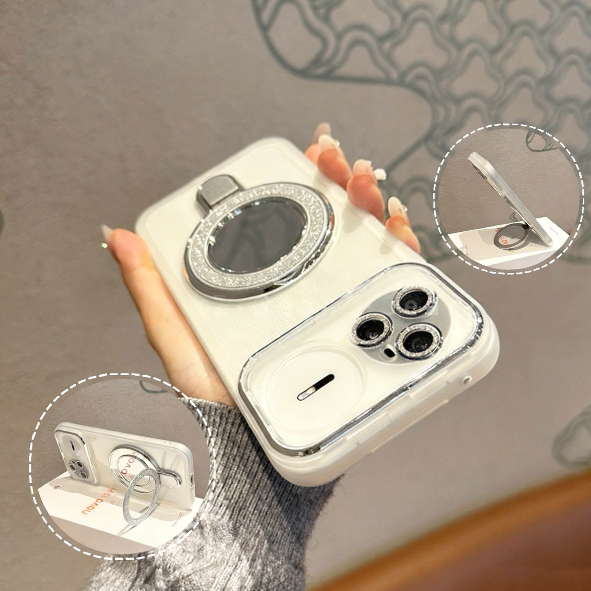 透明U形镜子支架壳适用华为nova15pro手机壳nova15新款2026网红爆款防摔保护套15ultra情侣款高级感闪钻外壳