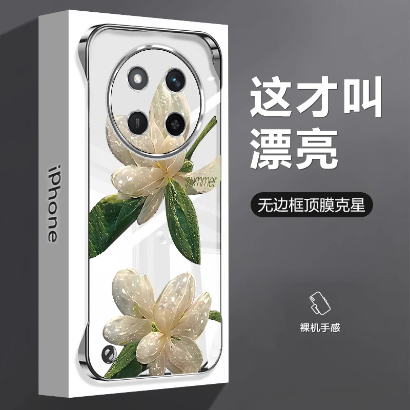 电镀水晶花无边框支架适用华为荣耀x60pro手机壳x60小众不撞款带支架新款保护套x50/40/30透明超薄防摔外壳