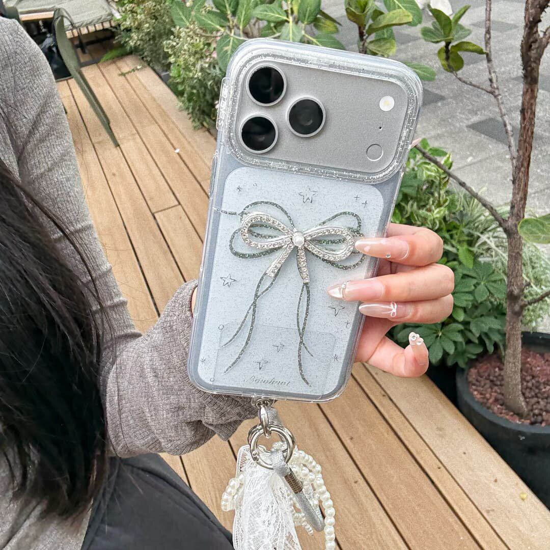 适用苹果17promax手机壳新款带挂绳iphone16pro超好看独特全包防摔保护套15pm高级韩系ins风透明蝴蝶结女外壳