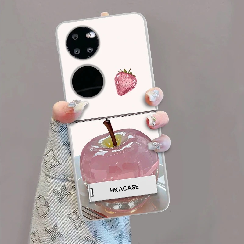 水晶苹果金属漆折叠屏适用华为pockets手机壳pocket2新款超薄无边框全包防摔外壳p50pocket女网红爆款带支架
