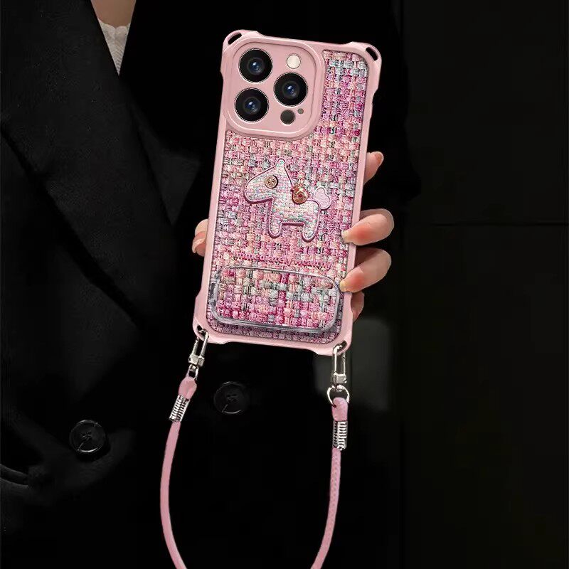 编织小马适用苹果华为荣耀oppovivo小米17promax手机壳iphoneAir新品四角挂绳皮纹壳16plus巨好看pura70外壳