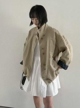 韩国OLI SEOUL2025春秋新款宽松休闲立领工装风夹克上衣外套女潮