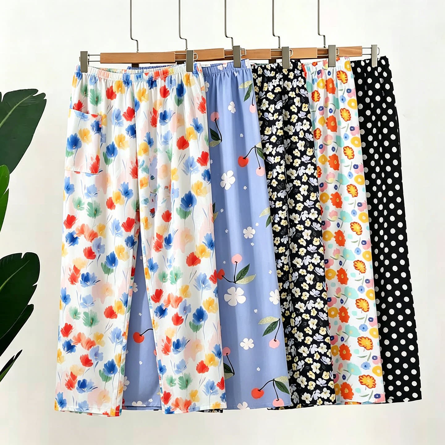 女夏棉绸长裤人造棉九分睡裤加肥加大码宽松居家休闲