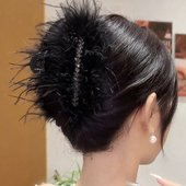 复古黑色羽毛港风镶钻麦穗气质抓夹新款 后脑勺秋冬鲨鱼夹发夹发饰