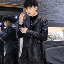 机车服潮 PU皮夹克学生韩版 男士 休闲皮衣翻领外套男秋冬皮褂子大码