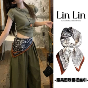 日系复古腰果花系腰三角巾女2025新款裤子长条丝巾腰带屁帘配饰品