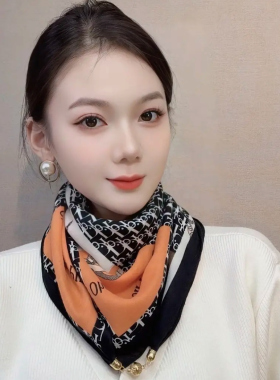 春秋新款高级感网红爆款丝巾女气质洋气时尚百搭女士磁吸扣围巾