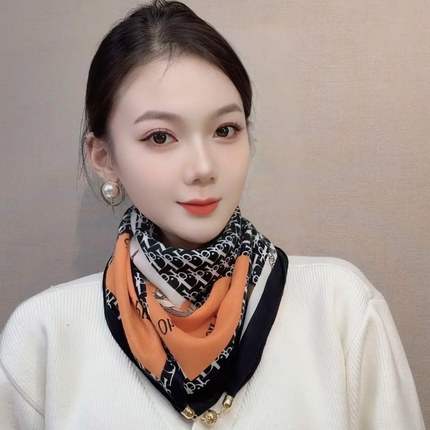 春秋新款高级感网红爆款丝巾女气质洋气时尚百搭女士磁吸扣围巾