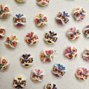 新年醒狮美甲饰品 新春醒狮穿戴甲钻饰 中国风指甲贴片手作材料包