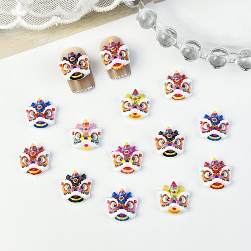 国潮醒狮立体树脂配件 diy美甲钻饰 手机壳贴片耳钉发卡 手工材料