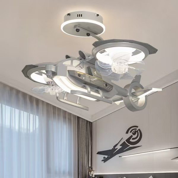 飞机造型儿童房吸顶灯风扇遥控