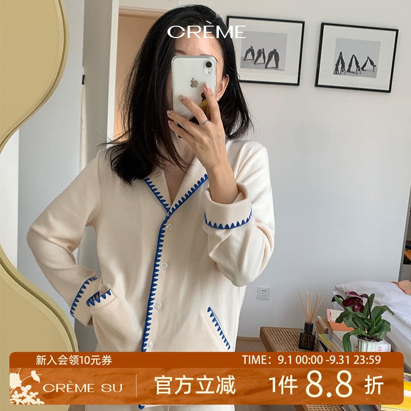 Creme女撞边家居服宽松舒适图片