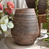 粗陶花瓶摆件多肉花盆客厅新中式 插花干花水培复古土陶罐清仓特价