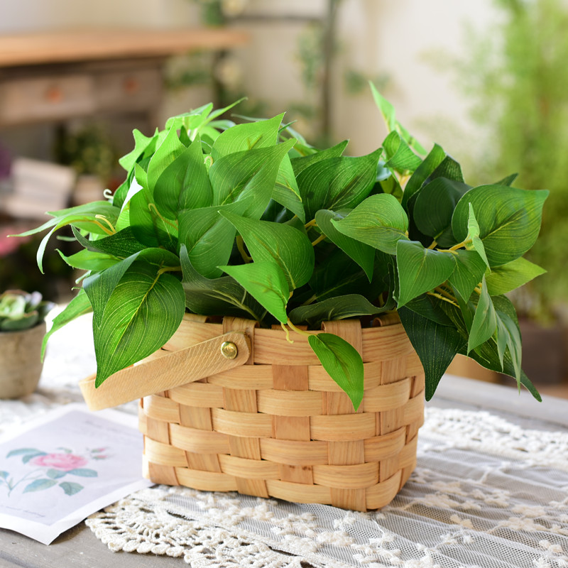 单支树叶绿萝插花假花仿真小花束塑料花把束绿色植物绿叶假草装饰