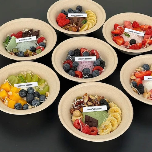 圆形纸浆酸奶碗打包盒一次性加厚