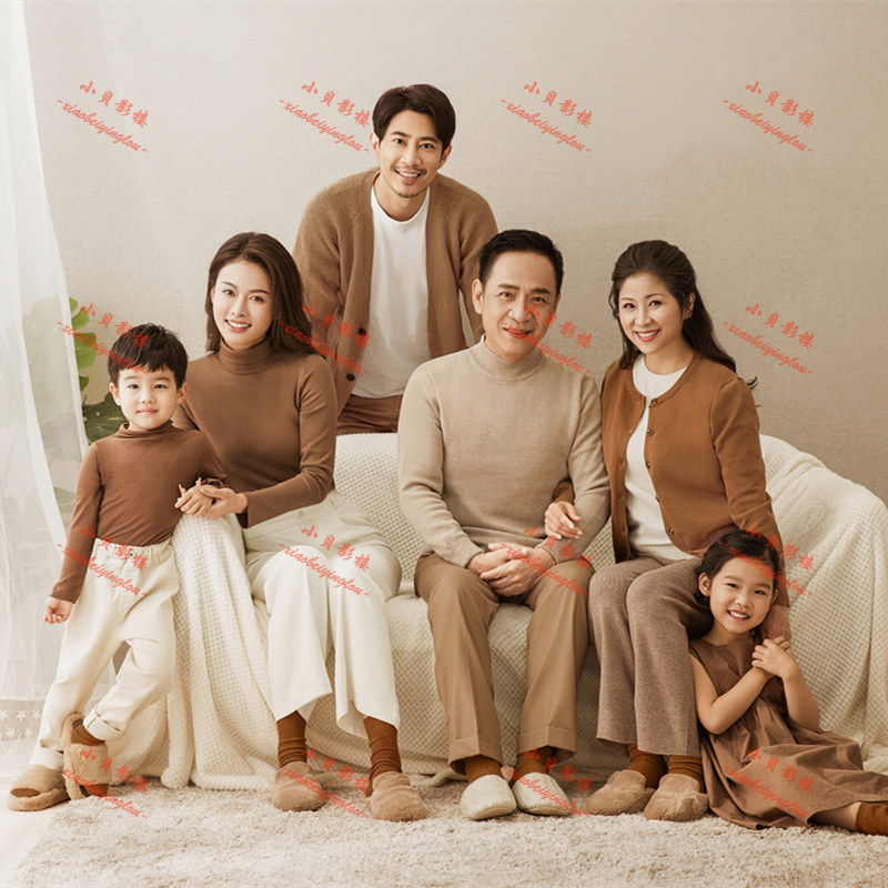 一家六口全家福艺术拍照写真衣服