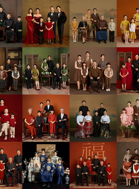 2026新款韩版全家福摄影服装影楼主题一家六口拍照复古亲子装礼服