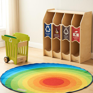 贝思德幼儿园托育早教木质角色扮演系列垃圾分类站流动垃圾回收柜