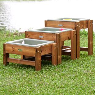 贝思德户外高矮沙水游戏盘3件套沙水瀑布室外防腐木玩沙玩水桌子