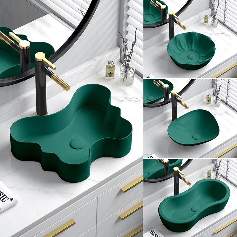 墨绿设计款创意台上盆艺术盆洗脸盆异形台盆面盆卫生间个性洗手盆,家装主材,台上盆,淘宝优惠券,粉丝福利购,淘宝优惠卷