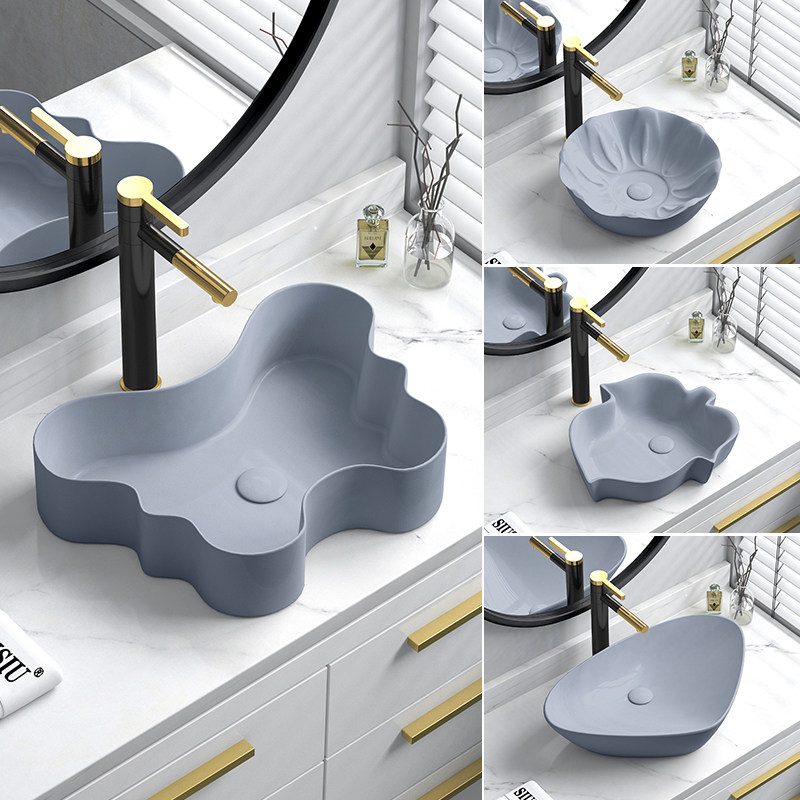 灰色设计款创意台上盆艺术盆洗脸盆异形台盆面盆卫生间个性洗手盆,家装主材,台上盆,淘宝优惠券,粉丝福利购,淘宝优惠卷
