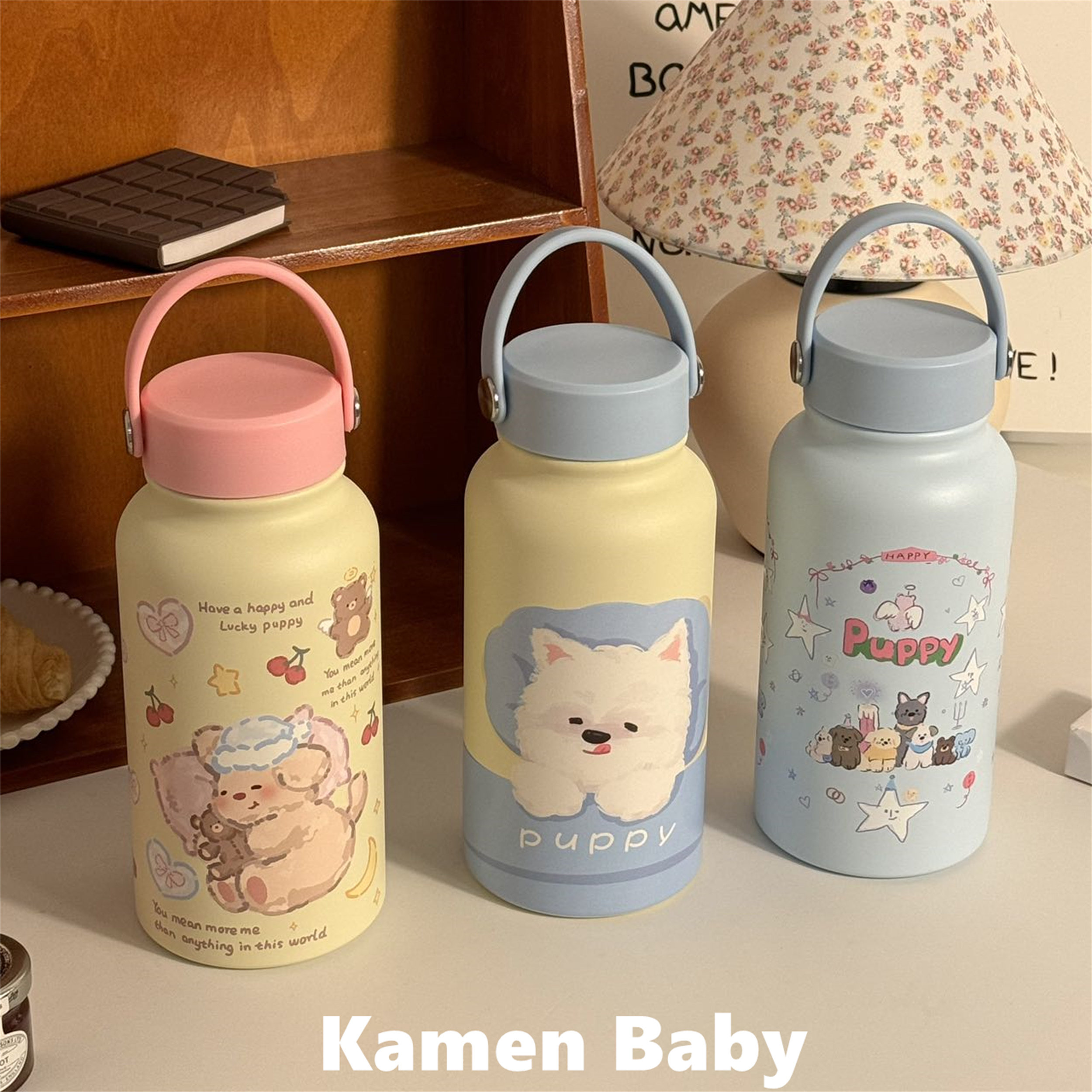 卡通puppy小狗保温杯女大容量手提水杯水壶便携304不锈钢咖啡杯子