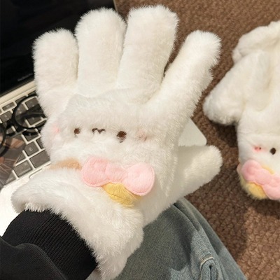 可爱猫咪毛绒五指手套女秋冬季