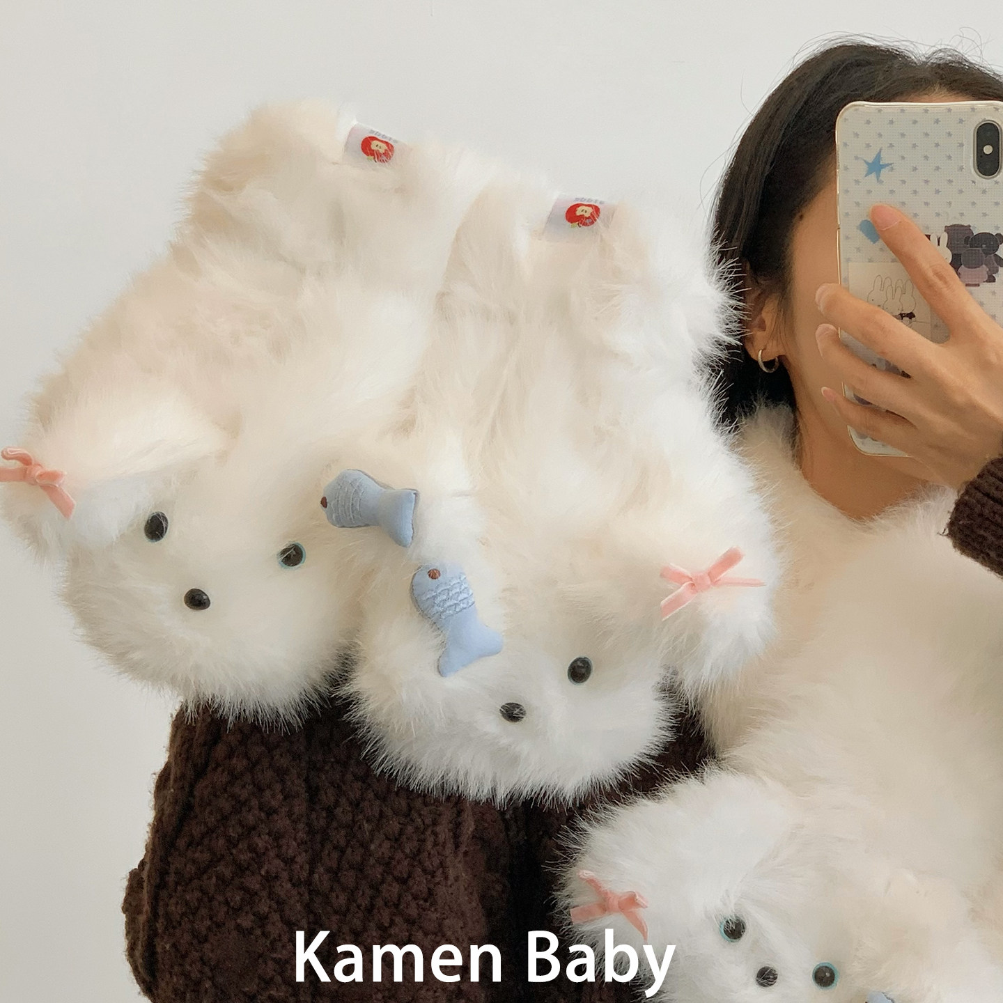 可爱小狗毛绒绒手套女生冬季保暖加绒加厚学生骑车防风防寒棉手套