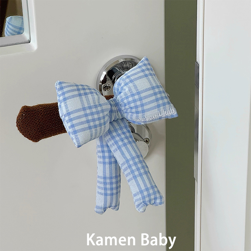 ins风蓝蝴蝶结门把手护套家居装