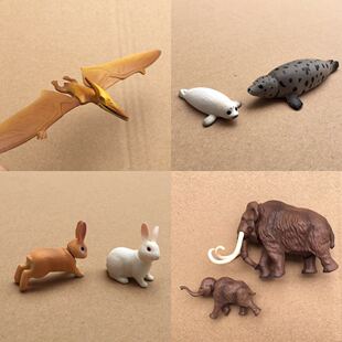 正版散货 TOMY多美卡仿真野生动物模型儿童玩具 猛犸象 翼龙 兔子