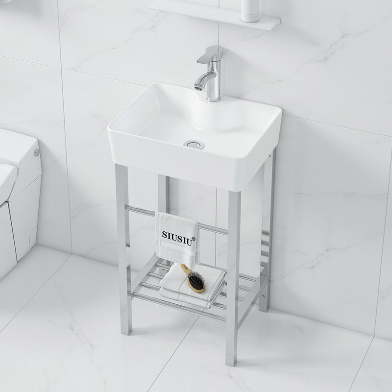 阳台落地式洗手盆一体陶瓷卫生间洗脸盆简约不锈钢支架洗漱池防水,家装主材,盆、台一体成型式台盆,淘宝优惠券,粉丝福利购,淘宝优惠卷