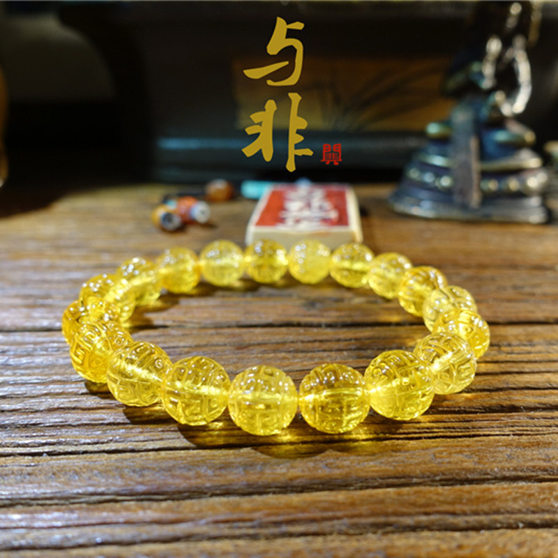 与非先生 天然波罗的海 琥珀 金珀纯手工雕刻藏式回纹珠 手串手链