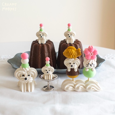 CreamyMarket一朵奶油三色团子系列奶油小狗装饰收纳摆件包挂