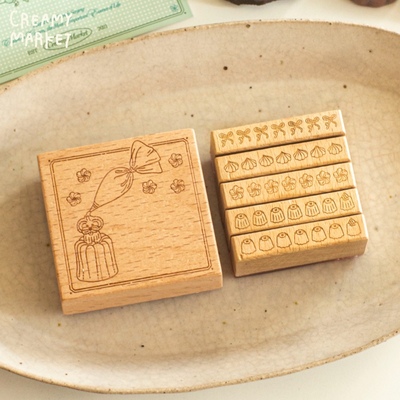 CreamyMarket一朵奶油原创奶油小人边框系列实木水晶胶印章