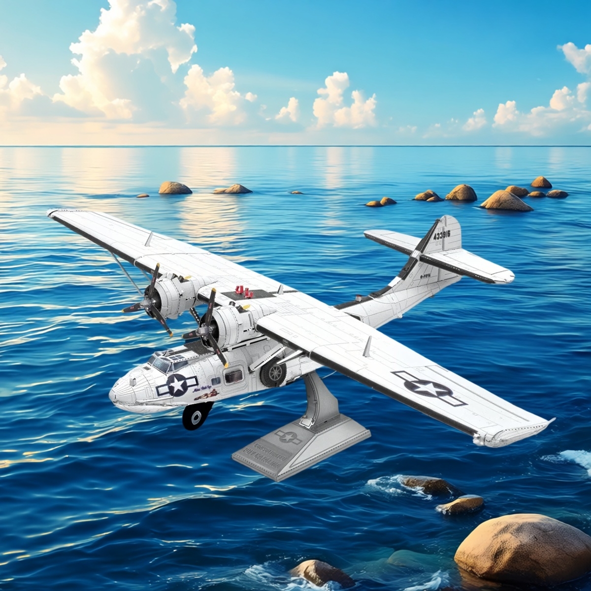 金属卡塔琳娜水上飞机 手工DIY拼装模型3D立体拼图高难度玩具摆件