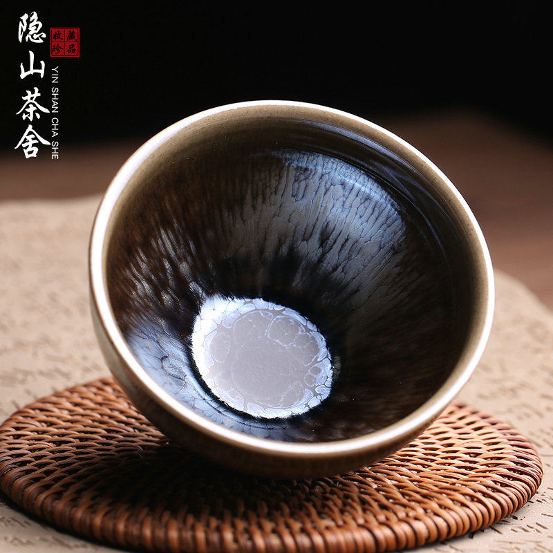 名家暨国平花雕盏建盏主人杯茶盏油滴曜变全手工高端茶器茶杯茶具