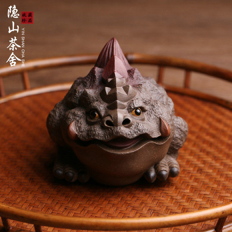 精品紫砂茶宠摆件三足金蟾可养招财子夜何伟斌全手工茶玩创意茶盘