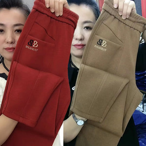 秋冬新款纯棉女士休闲防风裤加厚柔软百搭直筒长裤高腰弹力哈伦裤