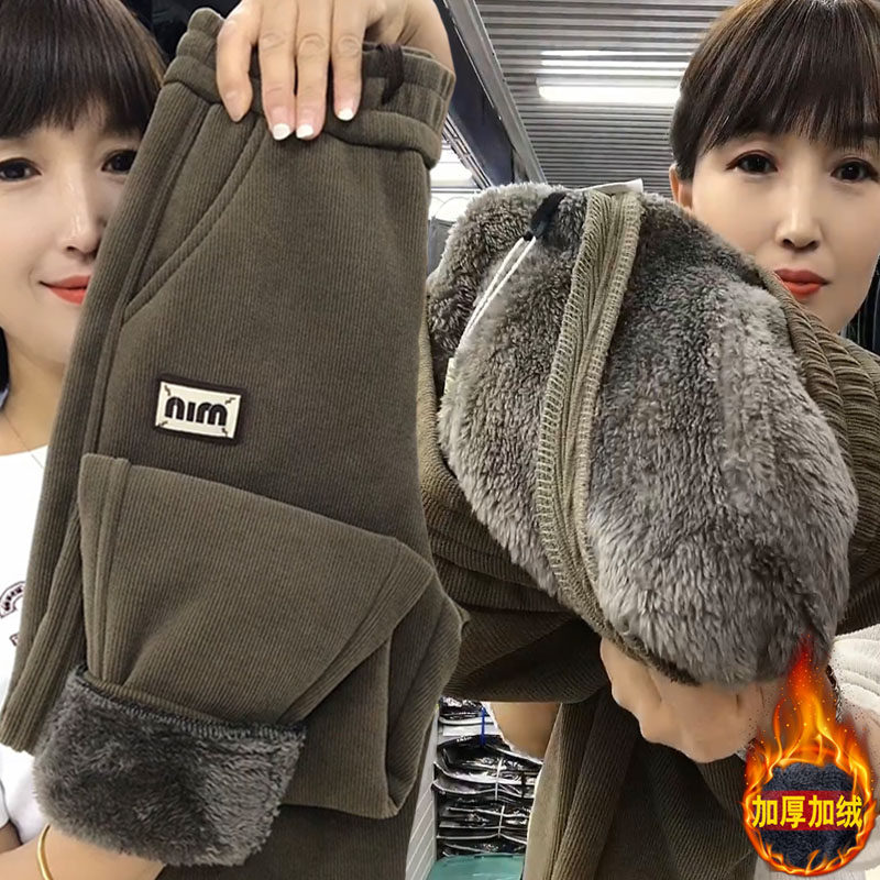 加绒加厚羊羔毛休闲卫裤女2025冬大码高腰条绒保暖显瘦束脚哈伦裤,女装/女士精品,休闲裤,淘宝优惠券,粉丝福利购,淘宝优惠卷