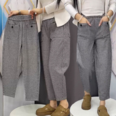 女2026高腰显瘦洋气百搭直筒九分老爹裤 千鸟格休闲裤 早春爆款 韩版