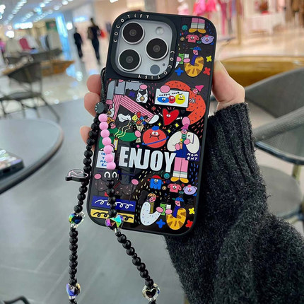 C家ENUOY集市涂鸦抓住快乐时光贴纸适用iphone15手机壳14promax17苹果13镜面保护套16pro潮牌12/11新款