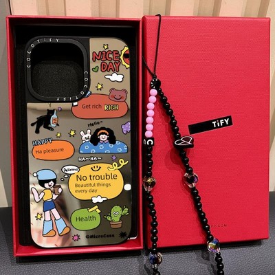 C家案例说明涂鸦女孩适用于苹果16Promax17Air手机壳iPhone 15保护套14Pro镜子磁吸13日韩卡通12女孩流行艺术