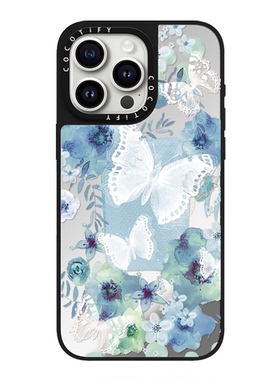 C家蓝色水墨蝴蝶适用苹果15手机壳iphone14promax镜面保护套12软13pro新款17小众MagSafe磁吸16pro