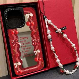 C家甜酷少女ins新年红波浪字母樱桃波点蝴蝶结适用iphone17手机壳16promax苹果15pro磁吸MagSafe日韩14艺术13