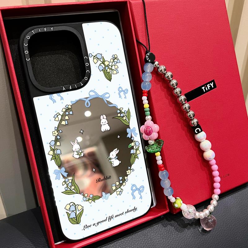 C家日韩ins铃兰花兔子适用苹果16promax17手机壳iphone15pro磁吸MagSafe镜面14小清新春夏新款13卡通12可爱