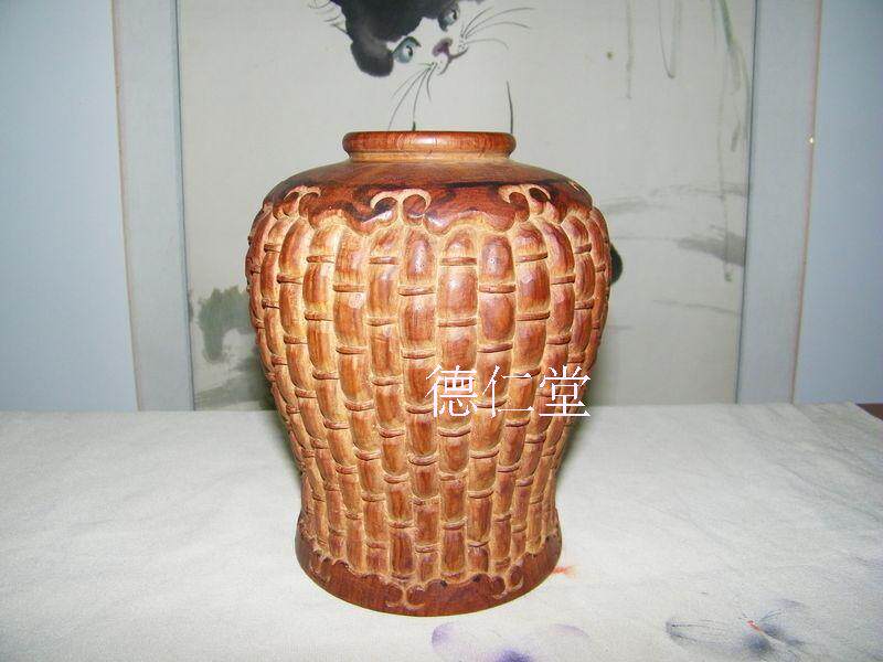 海南黄花梨清刀雕刻工艺品笔筒摆件名家手工鱼篓花瓶插瓶A
