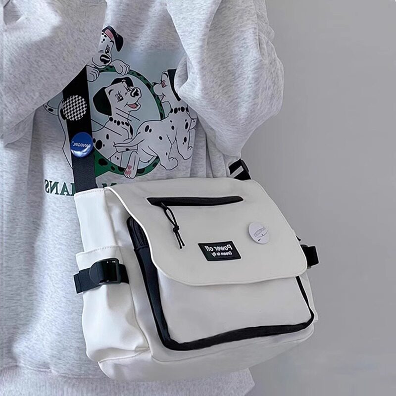 原宿ins风纯色包包男女同款斜挎包新款简约大学生上课书包单肩包